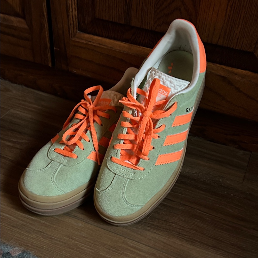 Adidas Mint and Orange Gazelle Sneakers